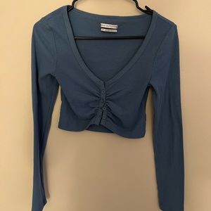 Urban Outfitters Blue Long Sleeve Crop Button Up Sweater